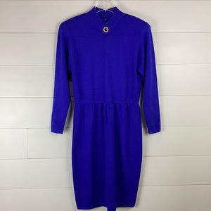 St. John Marie Gray Vintage 8 cobalt brooch knit midi sweater dress